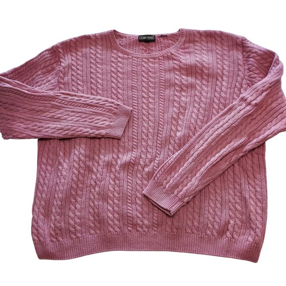 Jeanne Pierre Womens L Mauve Pink Cable Knit Crew Neck Sweater Classic‎ Preppy